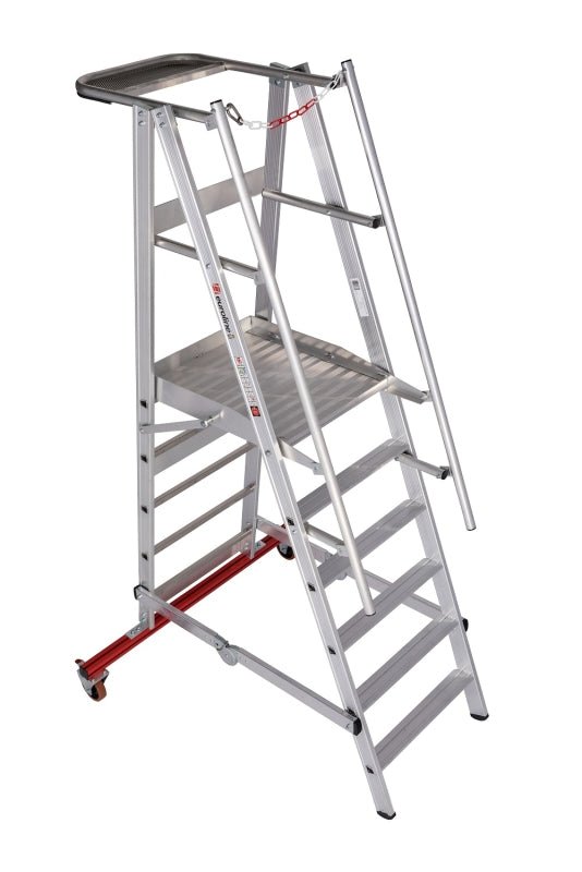euroline PREMIUM line Aluminium - Podestleiter fahrbar, klappbar 32777 - Topleiter