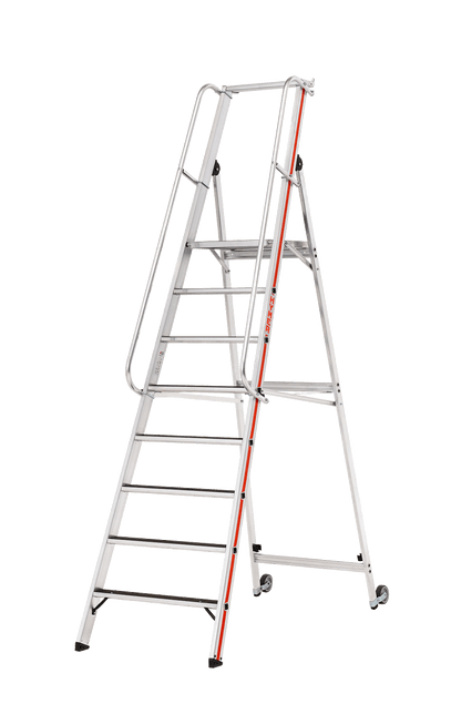 Hymer Plattformleiter R13 8681 mit Kipprollen und langem Handlauf - Topleiter